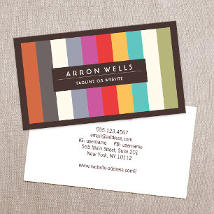 Colorful Retro Stripes Striped Business Card