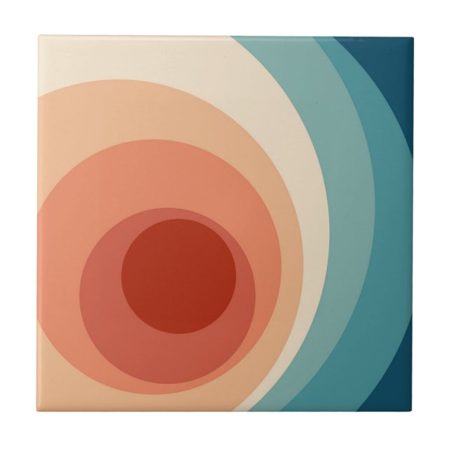 Colorful retro style circles design  ceramic tile (Front)