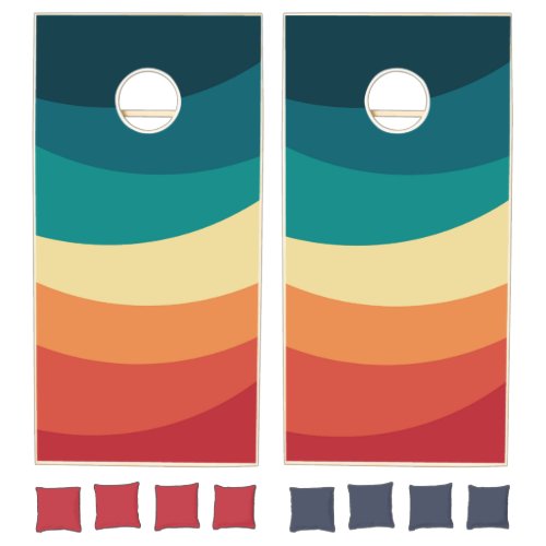 Colorful retro style curves design cornhole set