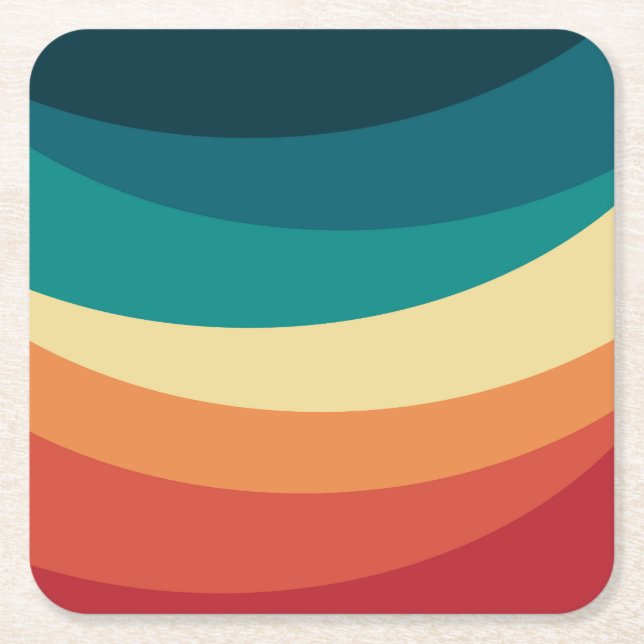 Colorful retro style curves design square paper coaster (Front)