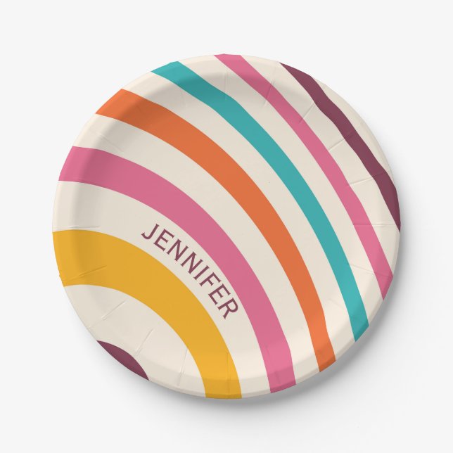 Colorful retro style curves paper plates (Front)