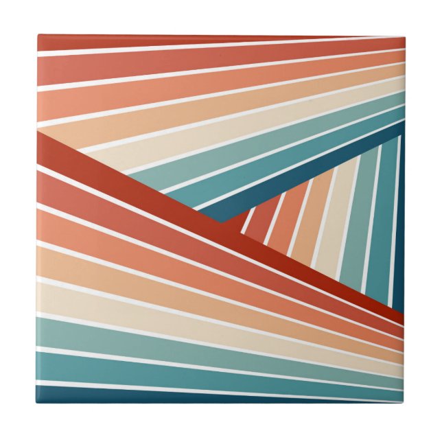 Colorful retro style diagonal rainbow design ceramic tile (Front)