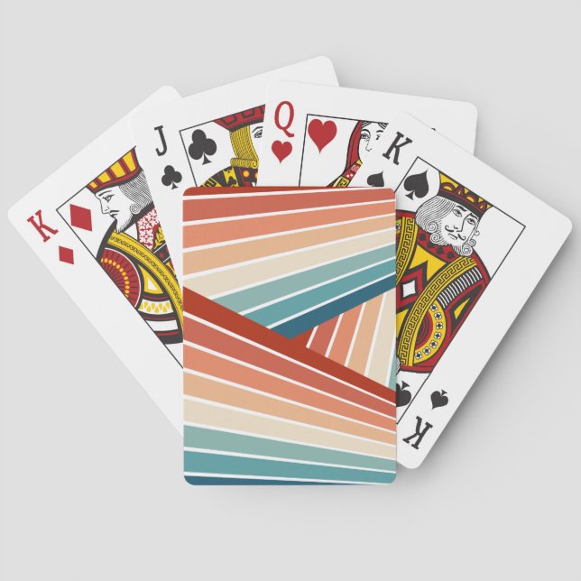 Colorful retro style diagonal rainbow design poker cards (Back)