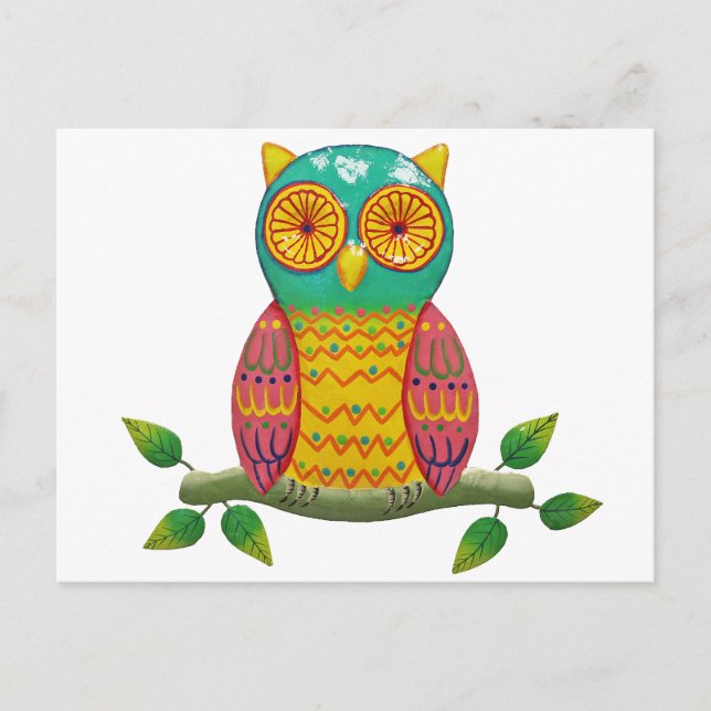 colorful retro style owl design postcard (Front)