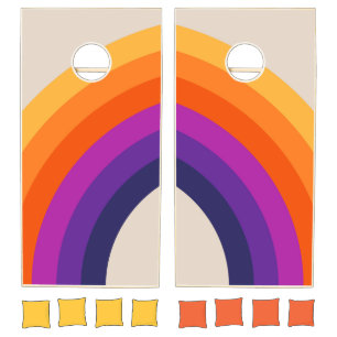 Colorful retro style rainbow art cornhole set