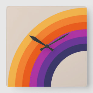 Colorful retro style rainbow art square wall clock