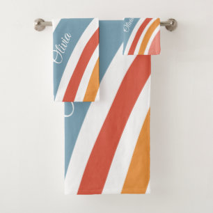 Colorful retro style rainbow design bath towel set