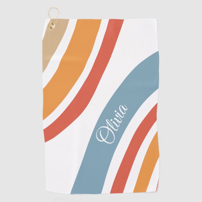 Colorful retro style rainbow design golf towel (Front)