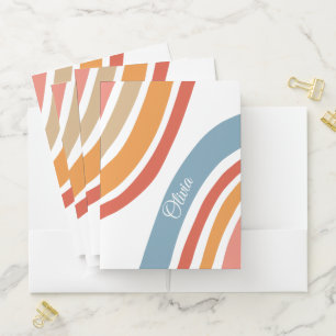 Colorful retro style rainbow design pocket folder
