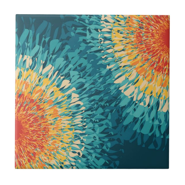 Colorful retro style solar flare  ceramic tile (Front)