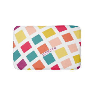 Colorful retro style squares design bath mat