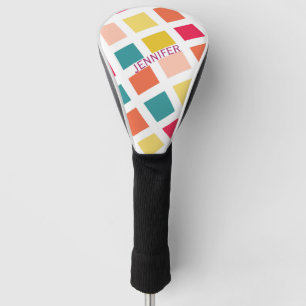 Colorful retro style squares design golf head cover