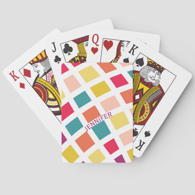 Colorful retro style squares design poker cards (Back)
