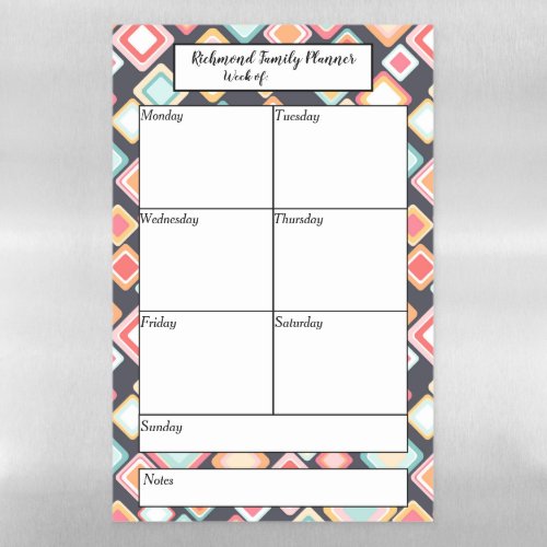 Colorful Retro Style Squares Family Planner Magnetic Dry Erase Sheet
