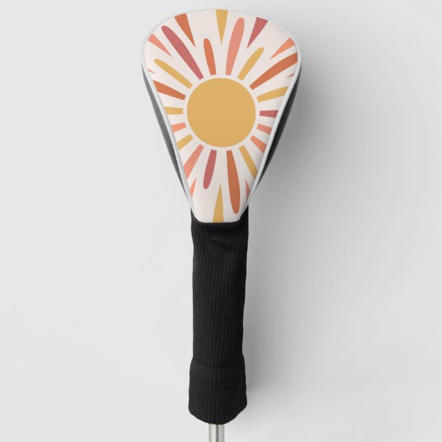 Colorful retro style sunshine design golf head cover (Front)