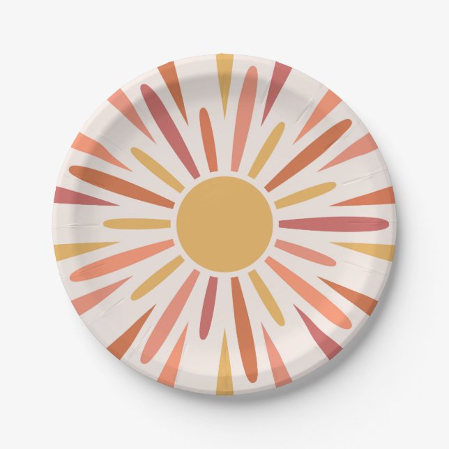 Colorful retro style sunshine design paper plates (Front)