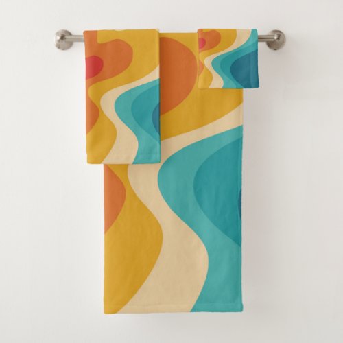 Colorful retro style swirl design bath towel set