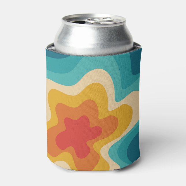 Colorful retro style swirl design can cooler (Can Front)
