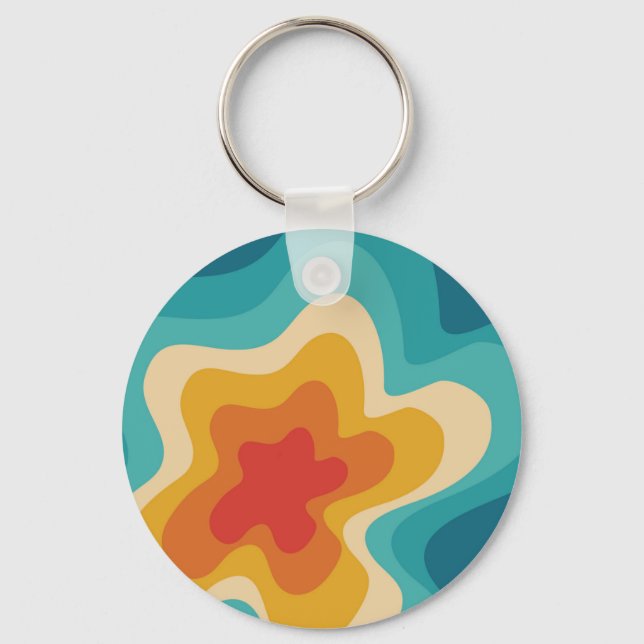 Colorful retro style swirl design  keychain (Front)