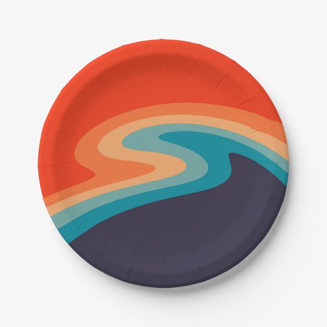 Colorful retro style swirl design paper plates (Front)