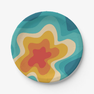 Colorful retro style swirl design paper plates