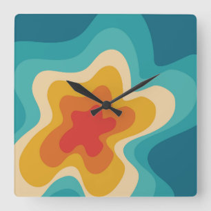 Colorful retro style swirl design square wall clock