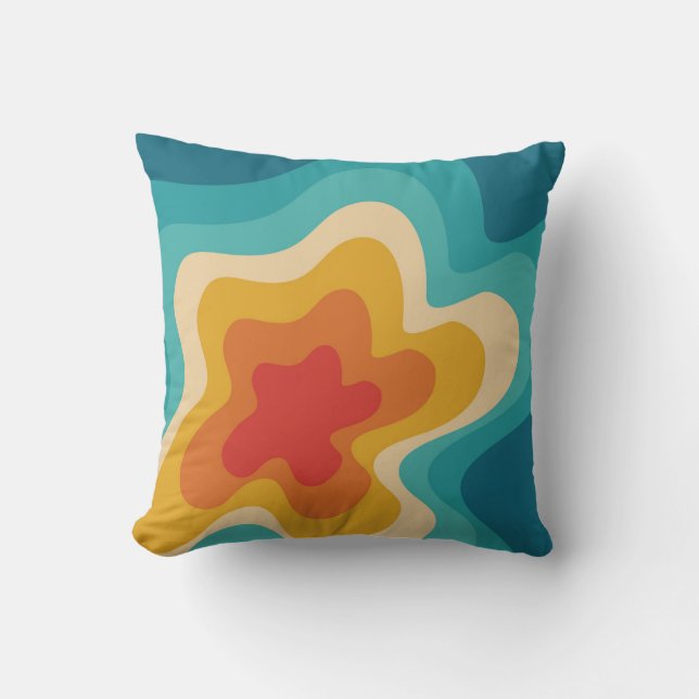 Colorful retro style swirl design throw pillow (Front)