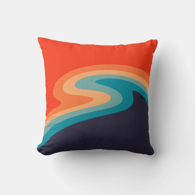 Colorful retro style swirl design throw pillow (Front)