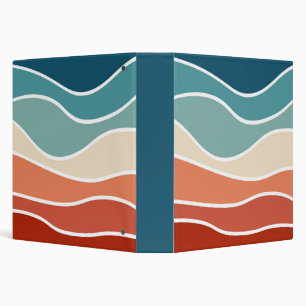 Colorful retro style waves 3 ring binder