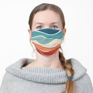 Colorful retro style waves adult cloth face mask