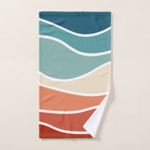 Colorful retro style waves bath towel set