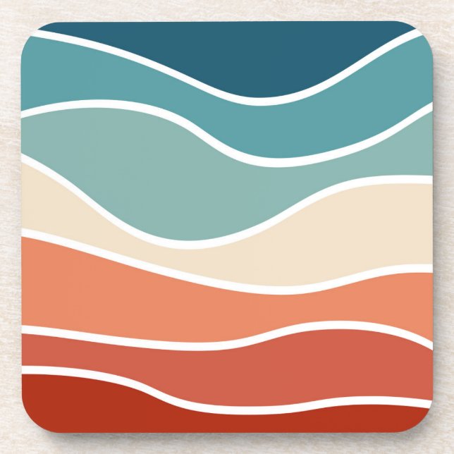 Colorful retro style waves beverage coaster (Front)