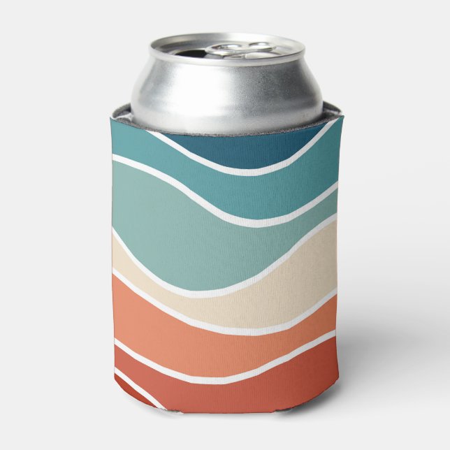 Colorful retro style waves can cooler (Can Front)