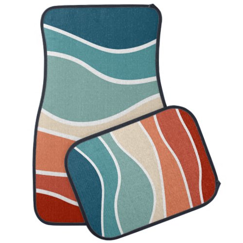 Colorful retro style waves car floor mat