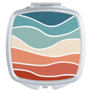 Colorful retro style waves compact mirror