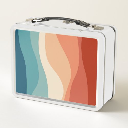 Colorful retro style waves decoration metal lunch box