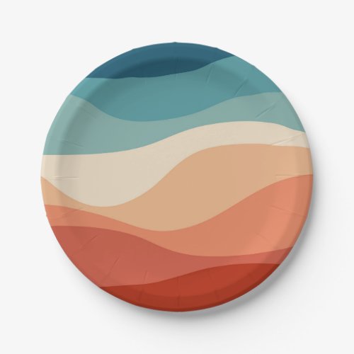 Colorful retro style waves decoration paper plates