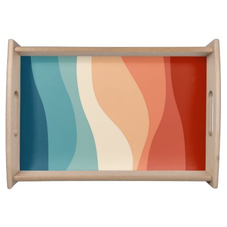 Colorful Retro Style Waves Decoration Serving Tray