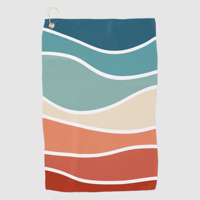Colorful retro style waves golf towel (Front)