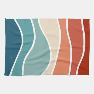 Colorful retro style waves kitchen towel