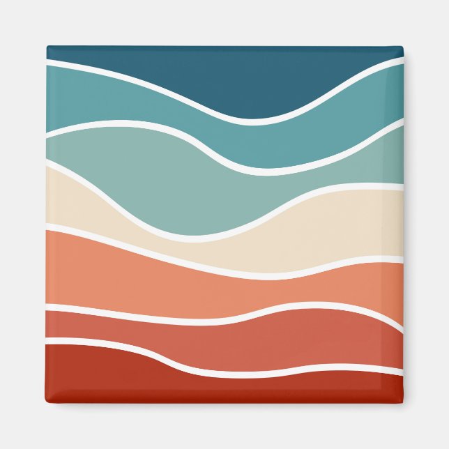 Colorful retro style waves magnet (Front)