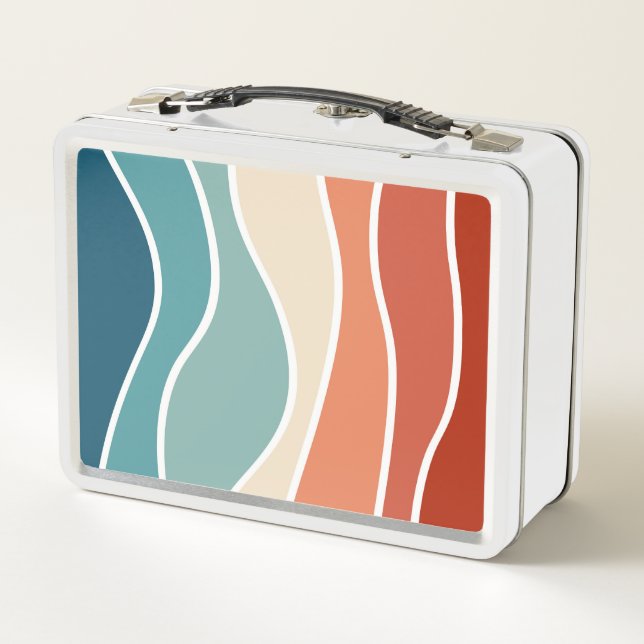 Colorful retro style waves metal lunch box (Back)