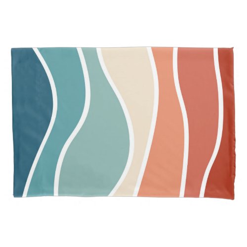 Colorful retro style waves pillow case