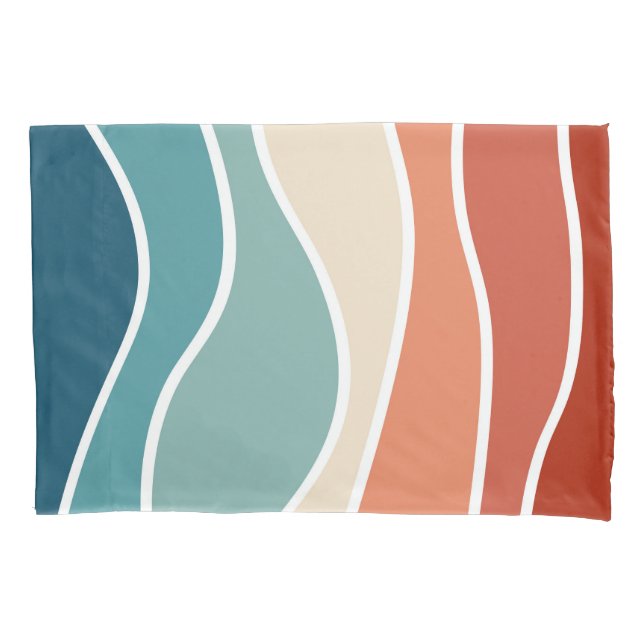 Colorful retro style waves pillow case (Front)