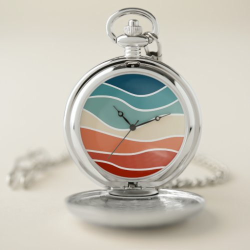 Colorful retro style waves pocket watch
