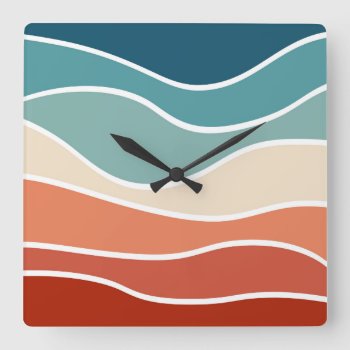 Colorful Retro Style Waves Square Wall Clock by BattaAnastasia at Zazzle
