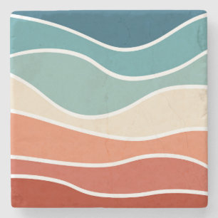 Colorful retro style waves stone coaster