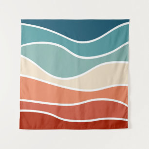 Colorful retro style waves tapestry