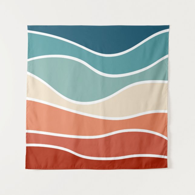 Colorful retro style waves tapestry (Front)