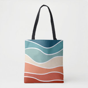 Colorful retro style waves tote bag